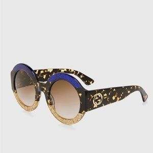 Gucci glitter tortoise stripe round sunglasses